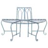 Half-Circle Outdoor Patio Garden Antique Blue Wrought Iron Tree Bench