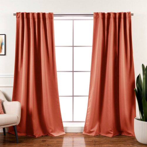 52 x 84 inch Solid Orange Apricot Thermal Blackout Curtain Panels – Set of 2