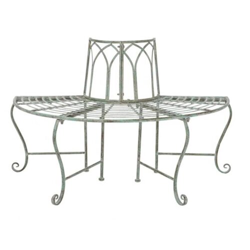 Half-Circle Outdoor Patio Garden Wrought Iron Tree Bench in Antique Green