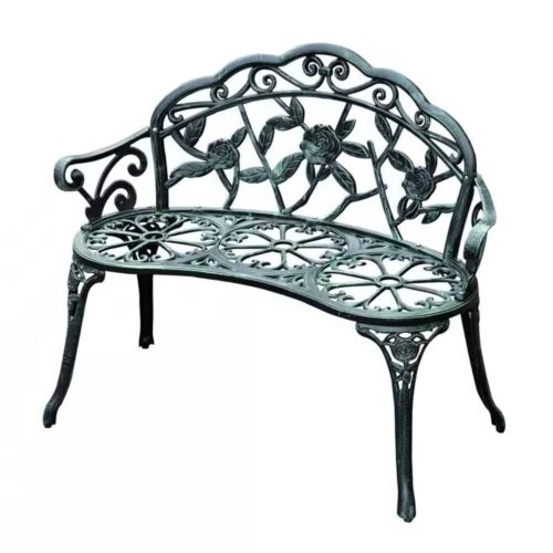 Outdoor Patio 40-inch Garden Bench with Backrest in Antique Green Metal Finish Outdoor Patio 40-inch Garden Bench with Backrest in Antique Green Metal Finish