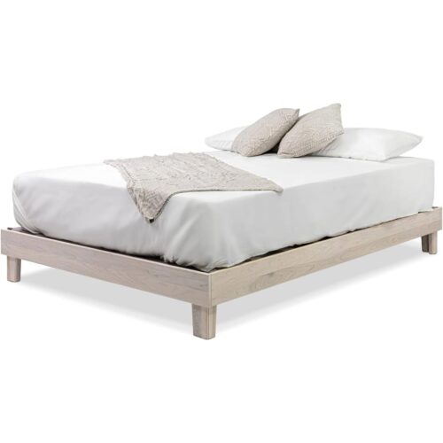 King size Solid Wood Heavy Duty Platform Bed Frame in Off-White – Made In USA