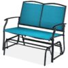 2 Seat Mesh Patio Loveseat Swing Glider Rocker with Armrests in Blue