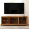 Farmhouse TV Stand in Amber Brown Wood Finish – for TVs up to 70-inch