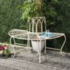 Half-Circle Outdoor Patio Garden Antique White Wrought Iron Tree Bench