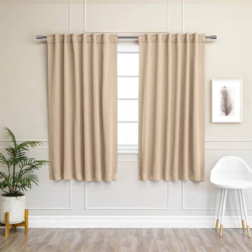 52 x 54 inch Solid Beige Cream Thermal Blackout Curtain Panels – Set of 2