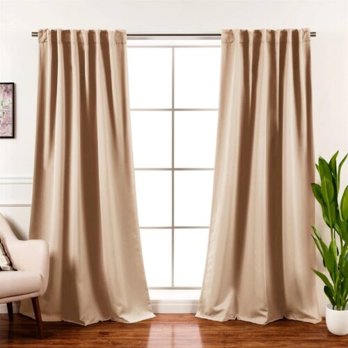 52 x 84 inch Solid Beige Cream Thermal Blackout Curtain Panels – Set of 2
