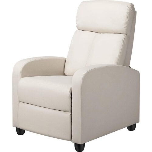 Off White High-Density Faux Leather Push Back Recliner Chair Off White High-Density Faux Leather Push Back Recliner Chair