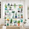 72-in. Watercolor Plants Botanical Floral Flower Pots Succulents Shower Curtain