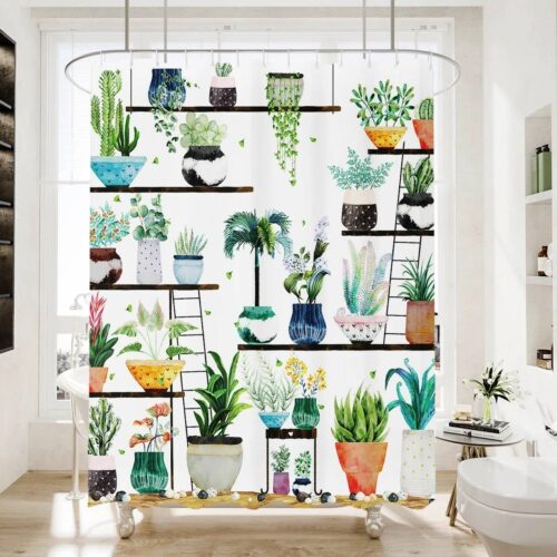 72-in. Watercolor Plants Botanical Floral Flower Pots Succulents Shower Curtain 72-in. Watercolor Plants Botanical Floral Flower Pots Succulents Shower Curtain