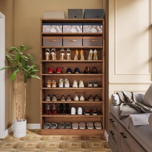 Freestanding 8-Shelf Shoe Rack for Closet Shelving Unit in Brown Wood Finish