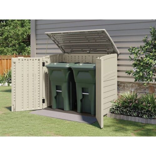 Cream Beige and Grey Outdoor Heavy Duty Plastic Garbage Bin Trash Can Storage Shed Cream Beige and Grey Outdoor Heavy Duty Plastic Garbage Bin Trash Can Storage Shed