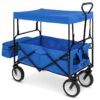 Collapsible Utility Wagon Cart Indoor/Outdoor with Canopy – Blue