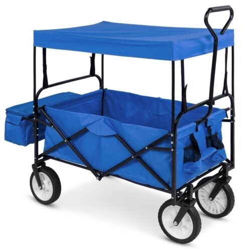 Collapsible Utility Wagon Cart Indoor/Outdoor with Canopy – Blue