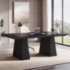 Modern Home Office Computer Desk Workstation in Black Wood Finish