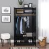 Black Freestanding Bedroom Cabinet Armoire Wardrobe Closet with Hanging Rail