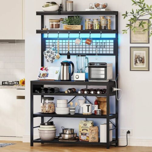 Black Modern Industrial Kitchen Baker’s Rack with Multi-Color LED Lights Black Modern Industrial Kitchen Baker’s Rack with Multi-Color LED Lights