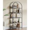 Modern Black Metal Arched Top Display Rack Bookcase with 5 Glass Storage Shelves