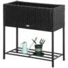 Black Modern PE Rattan Wicker Raised Garden Bed Elevated Planter Box