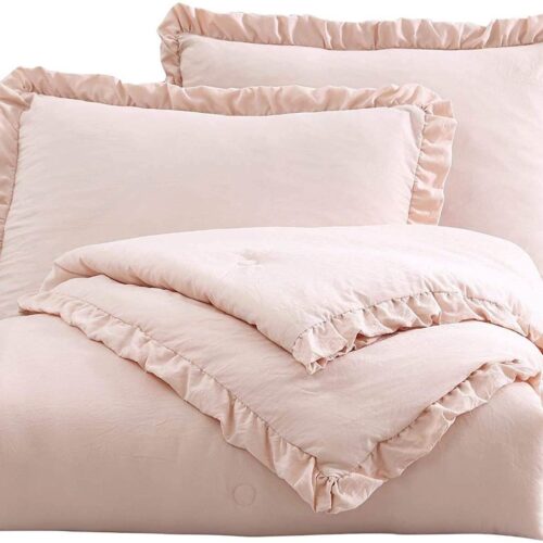 King Oversized Pink Ruffled Edge Microfiber Comforter Set