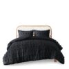 King/Cal King 3 Piece Pompom Microfiber Hypoallergenic Comforter Set in Black