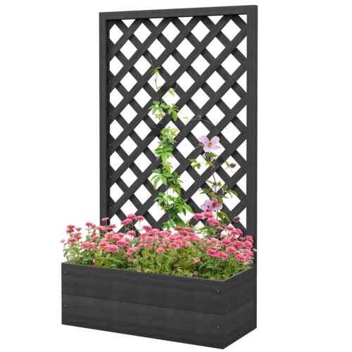 Outdoor Black Wooden Raised Garden Bed Planter Box with Lattice Trellis Outdoor Black Wooden Raised Garden Bed Planter Box with Lattice Trellis