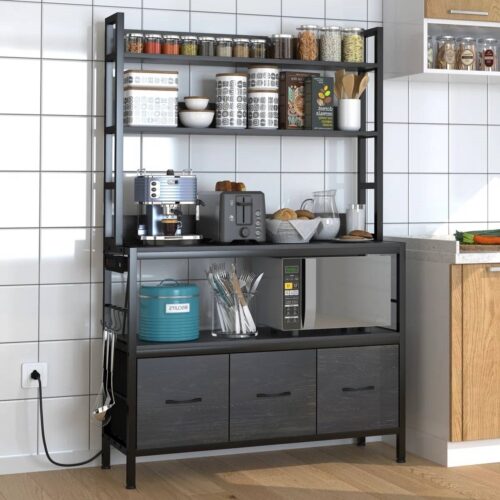 Black Metal Kitchen Baker’s Rack 4-Shelves with Bottom Storage Cabinets Black Metal Kitchen Baker’s Rack 4-Shelves with Bottom Storage Cabinets