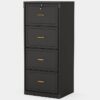 Vertical File Cabinet in Black Wood Finish with 4 Lockable Storage Drawers
