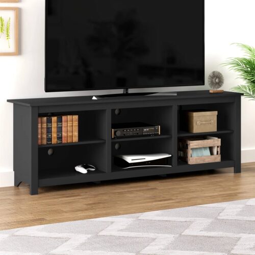 Farmhouse TV Stand in Black Wood Finish – for TVs up to 70-inch