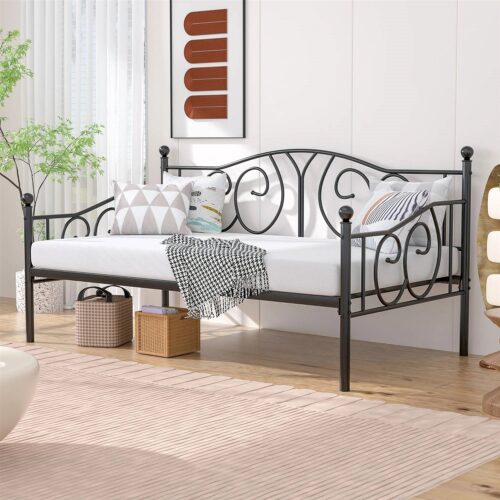 Twin size Victorian Black Metal Daybed Frame – 350 lbs. Weight Capacity