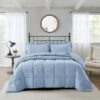 Queen Size Blue 3 Piece Microfiber Reversible Comforter Set