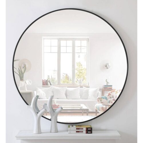 Round 36-inch Wall Mirror in Black – Living Room Bedroom Accent Bathroom Mirror