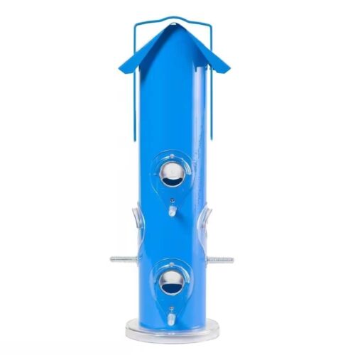Outdoor Patio Garden 6-Perch Metal Tube Bird Feeder in Blue Outdoor Patio Garden 6-Perch Metal Tube Bird Feeder in Blue