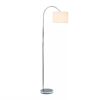 Modern Mid-Century Floor Lamp in Brushed Nickel Finish with White Drum Shade