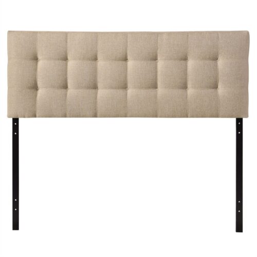 King size Beige Fabric Upholstered Headboard with Modern Tufting