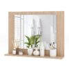 Rectangular 23 x 17 inch Bathroom Wall Mirror with Shelf in Brown Wood Finish