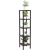 Brown Bamboo Wood 4-Shelf Versatile Storage Unit Rack Narrow Bookcase
