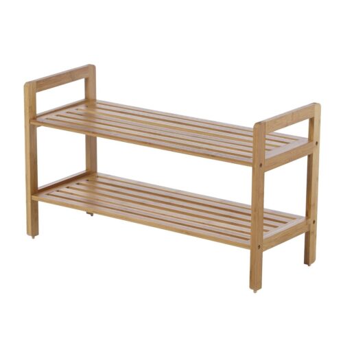 Modern Bamboo 2-Shelf Shoe Rack – Holds up to 8-Pair of Shoes