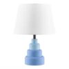 Small Blue Desk Light Table Lamp with White Fabric Shade for Bedside Nightstand