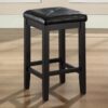 Set of 2 – Black 24-inch Backless Barstools with Faux Leather Seat