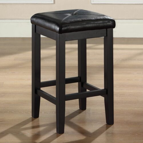 Set of 2 – Black 24-inch Backless Barstools with Faux Leather Seat