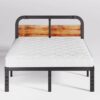 California King Heavy Duty Black Metal Bed Frame with Wood Panel Headboard