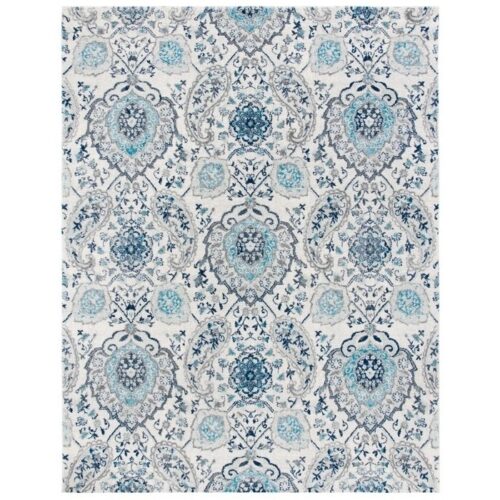 5′ x 7′ Coastal Blue Grey Damask Indoor Area Rug