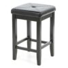 Set of 2 – Black Bar Stools 24-inch High w/ Cushion Faux Leather Seat