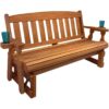 4ft Heavy Duty Porch Glider Bench with Cupholders in Cedar Finish – Made in USA