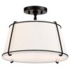 2-Light Round 15-inch White Drum Ceiling Light w/ Black Metal – Semi-Flush Mount