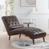 Brown PU Leather Upholstered Armless Chaise Lounge Chair with Lumbar Pillow