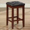 Set of 2 – Vintage Mahogany Bar Stools with Faux Leather Cushion Seat