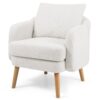Modern White Sherpa Upholstered Accent Chair with Wooden Legs