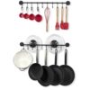 Set of 2 – Black Metal Wall Mounted Pot Rack with 20 Hanging Hooks
