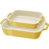 2 Piece Ceramic Stoneware Bakeware Casserole Baking Dish Set in Yellow / Ivory